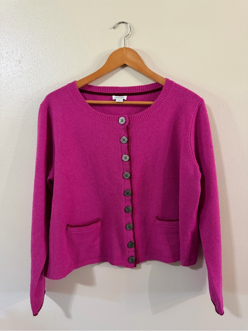 Sundance | Extra Fine Merino Wool Fuchsia Button Front Cardigan
